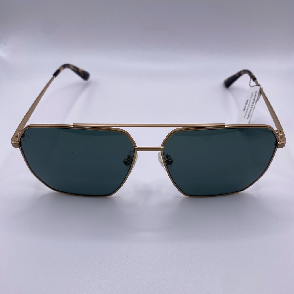 Diff Eyewear Berkley Sunglasses Gold Frame Green Lens 59-14-142 NWT